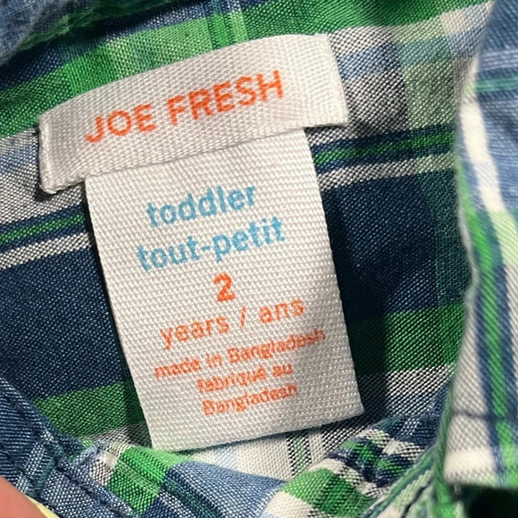 4/$20 Joe Fresh Green Checkered Button  Down Shirt - Picture 4 of 4
